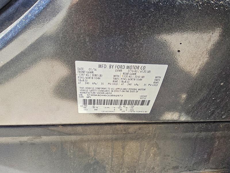 Aukcja sprzedaży 2016 Ford Explorer, vin: 1FM5K8DH6GGB92973, numer aukcji: 58831686