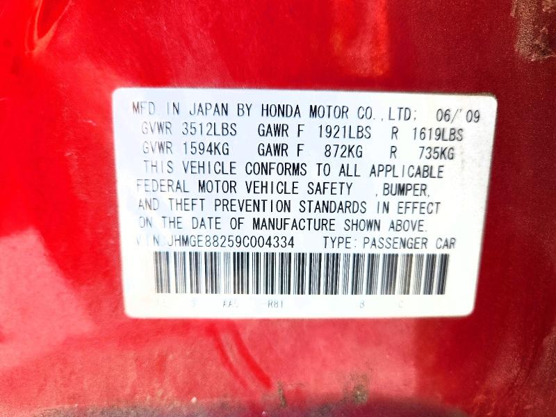 56703326 :رقم المزاد ، JHMGE88259C004334 vin ، 2009 Honda Fit مزاد بيع