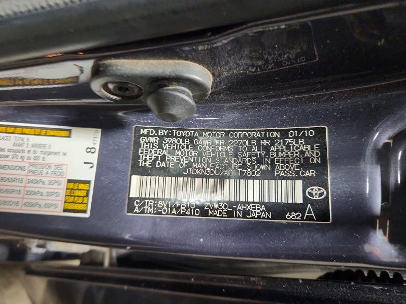 56484286 :رقم المزاد ، JTDKN3DU2A0117802 vin ، 2010 Toyota Prius مزاد بيع