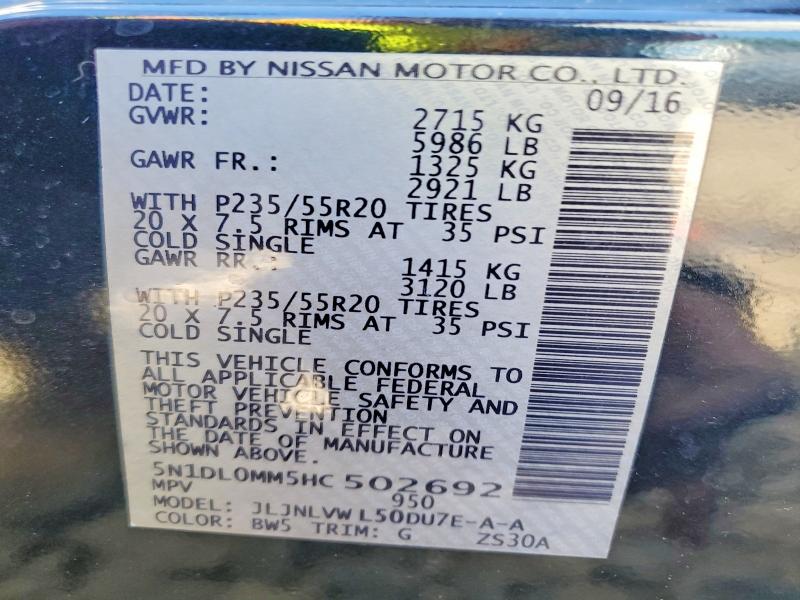 57315836 :رقم المزاد ، 5N1DL0MM5HC502692 vin ، 2017 Infiniti Qx60 مزاد بيع