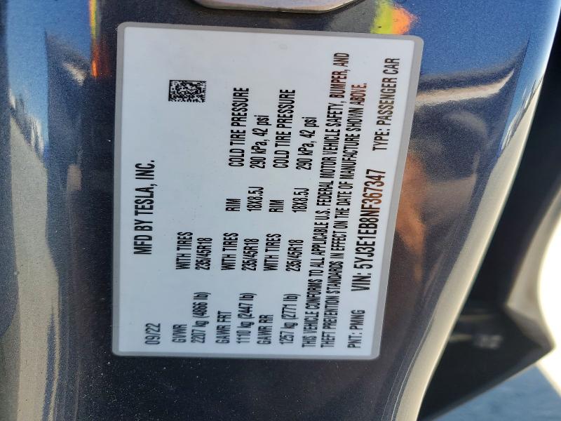 Продажа на аукционе авто 2022 Tesla Model 3, vin: 5YJ3E1EB8NF367347, номер лота: 58474906