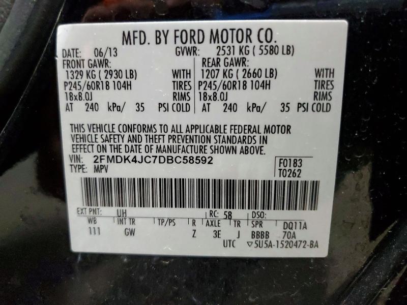 56197056 :رقم المزاد ، 2FMDK4JC7DBC58592 vin ، 2013 Ford Edge مزاد بيع