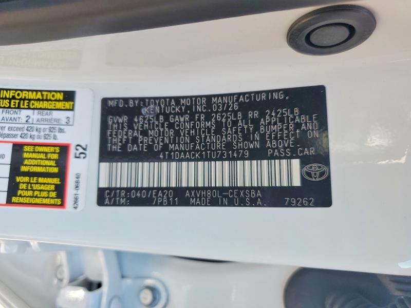 Aukcja sprzedaży 2026 Toyota Camry, vin: 4T1DAACK1TU731479, numer aukcji: 57586576