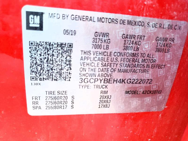 Aukcja sprzedaży 2019 Chevrolet Silverado, vin: 3GCPYBEH4KG222072, numer aukcji: 57192526