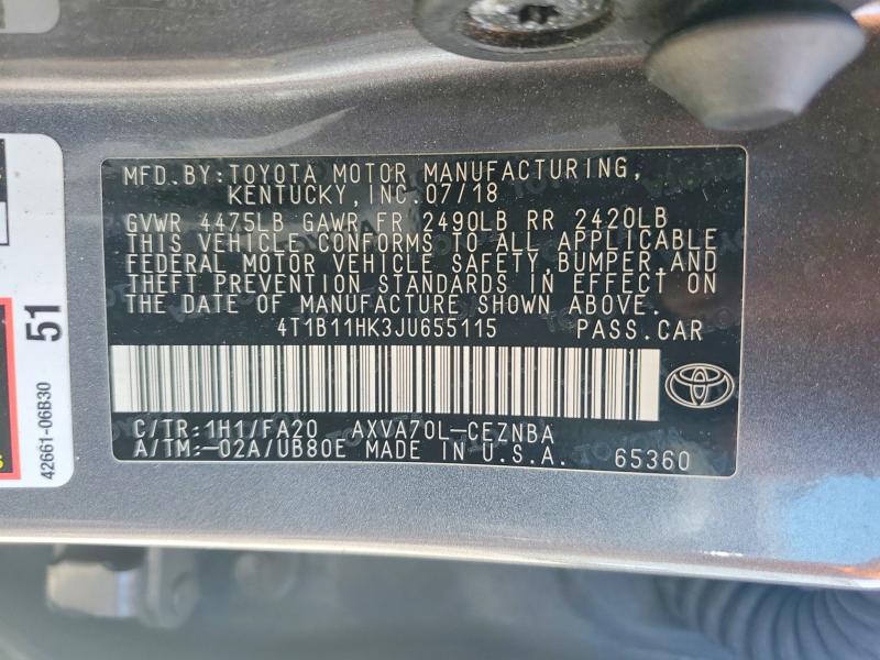 Aukcja sprzedaży 2018 Toyota Camry, vin: 4T1B11HK3JU655115, numer aukcji: 56861376