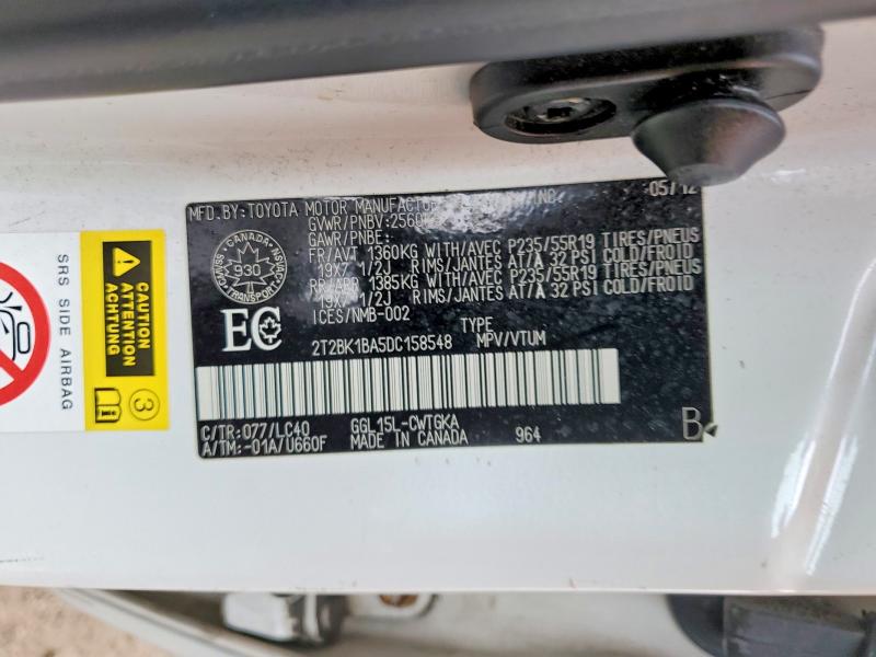 58436936 :رقم المزاد ، 2T2BK1BA5DC158548 vin ، 2013 Lexus Rx 350 مزاد بيع