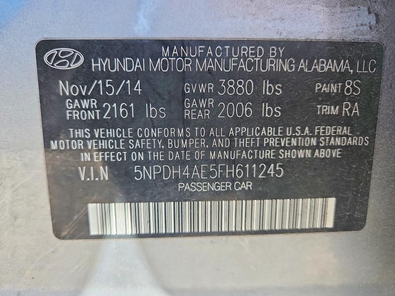 2015 Hyundai Elantra მანქანა იყიდება აუქციონზე, vin: 5NPDH4AE5FH611245, აუქციონის ნომერი: 57062996