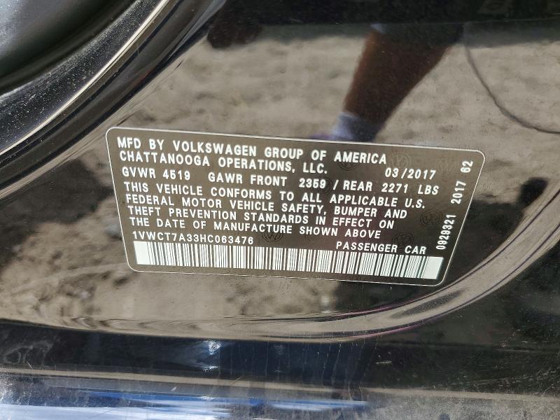57315446 :رقم المزاد ، 1VWCT7A33HC063476 vin ، 2017 Volkswagen Passat مزاد بيع