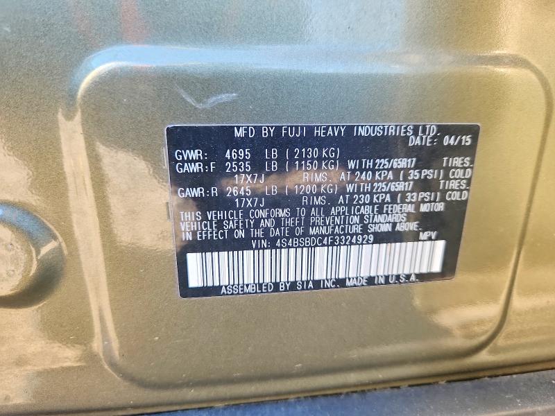 Auction sale of the 2015 Subaru Outback, vin: 4S4BSBDC4F3324929, lot number: 58123496