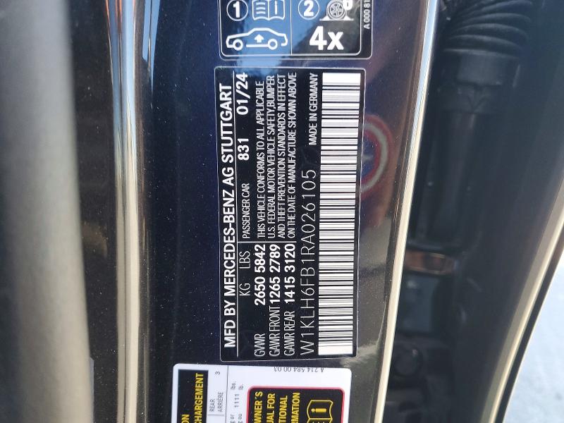 57238786 :رقم المزاد ، W1KLH6FB1RA026105 vin ، 2024 Mercedes-benz E مزاد بيع