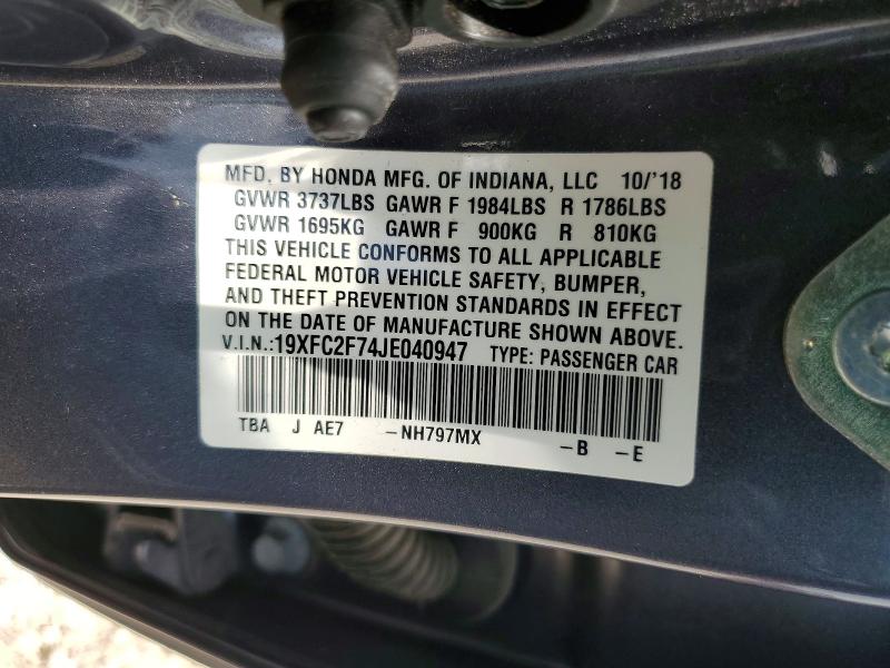 58693336 :رقم المزاد ، 19XFC2F74JE040947 vin ، 2018 Honda Civic مزاد بيع