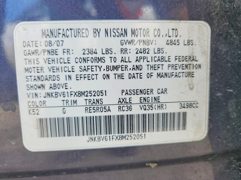 Продажа на аукционе авто 2008 Infiniti G35, vin: JNKBV61FX8M252051, номер лота: 56814966