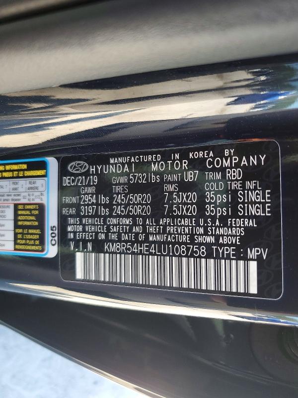 54925236 :رقم المزاد ، KM8R54HE4LU108758 vin ، 2020 Hyundai Palisade مزاد بيع