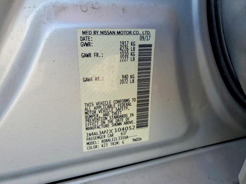 Aukcja sprzedaży 2018 Nissan Altima, vin: 1N4AL3AP2JC104052, numer aukcji: 56842466