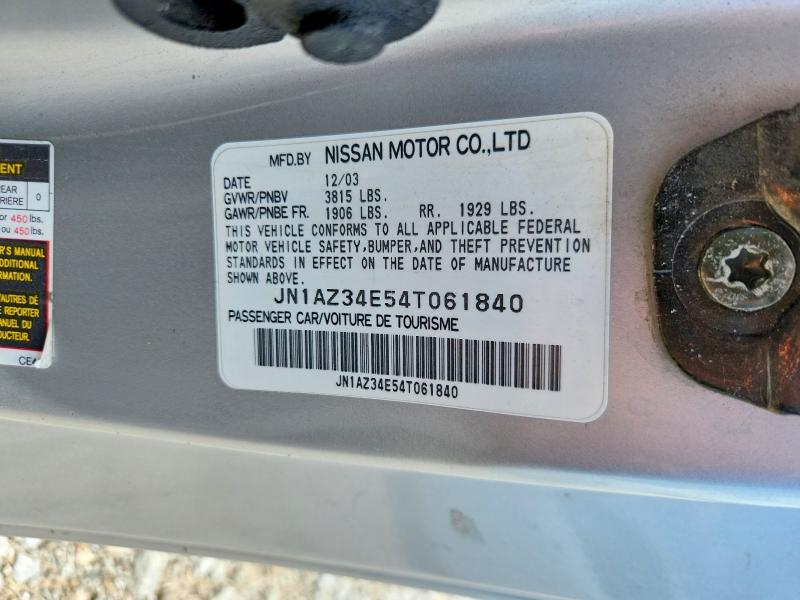 2004 Nissan 350z მანქანა იყიდება აუქციონზე, vin: JN1AZ34E54T061840, აუქციონის ნომერი: 57585326