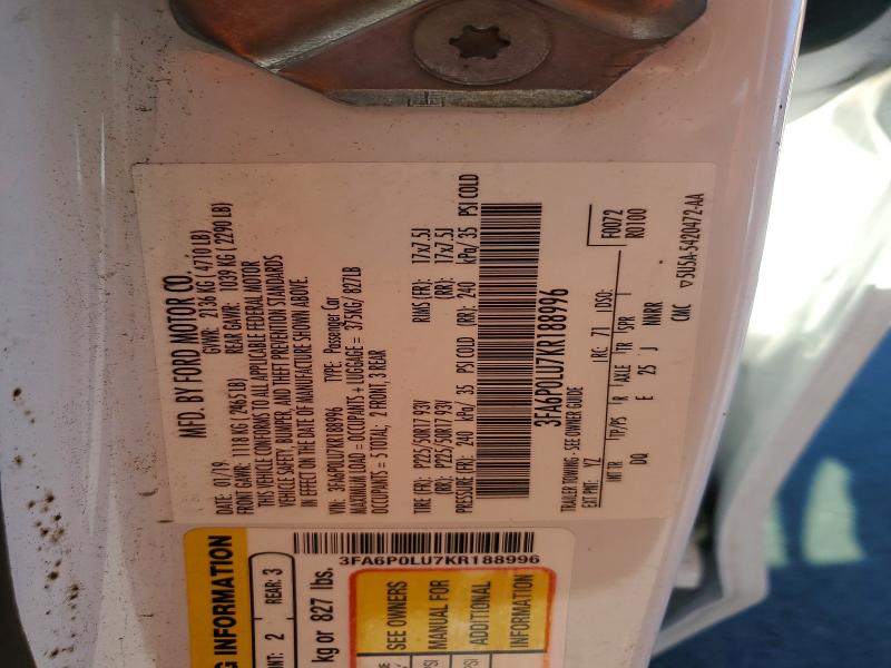 Aukcja sprzedaży 2019 Ford Fusion, vin: 3FA6P0LU7KR188996, numer aukcji: 56310146