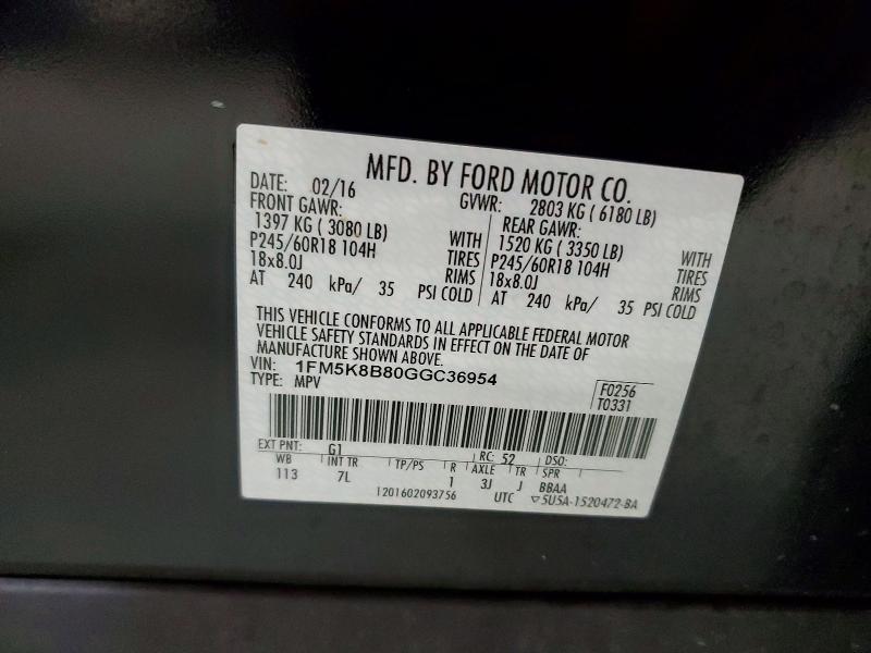 Aukcja sprzedaży 2016 Ford Explorer, vin: 1FM5K8B80GGC36954, numer aukcji: 57191156