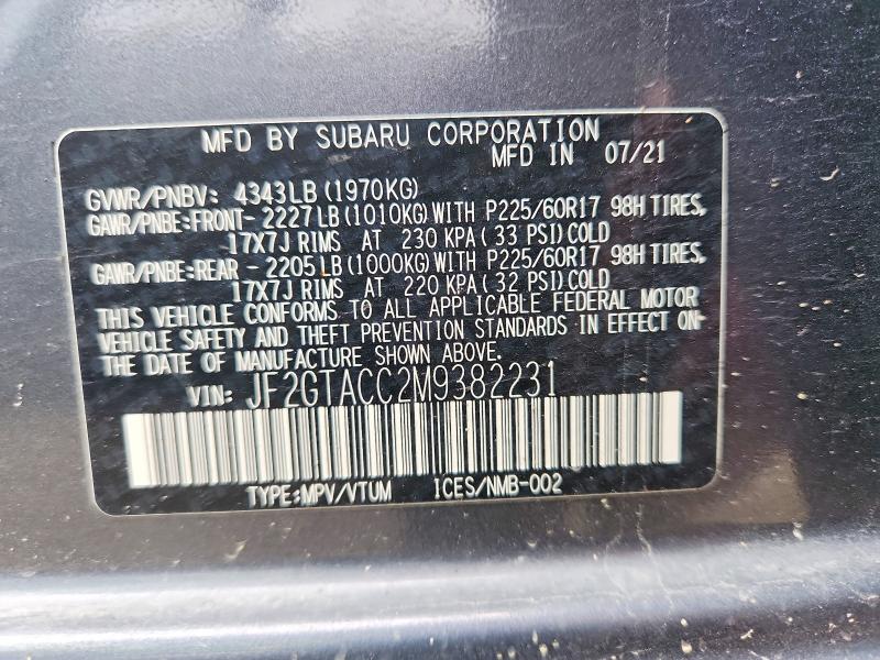 Продаж на аукціоні авто 2021 Subaru Crosstrek, vin: JF2GTACC2M9382231, номер лоту: 55534396