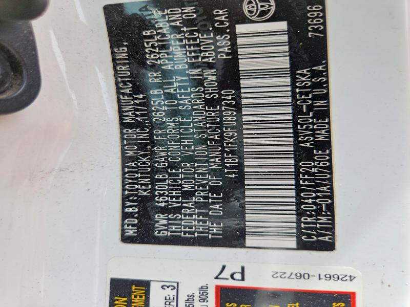 59345726 :رقم المزاد ، 4T1BF1FK9FU897340 vin ، 2015 Toyota Camry مزاد بيع