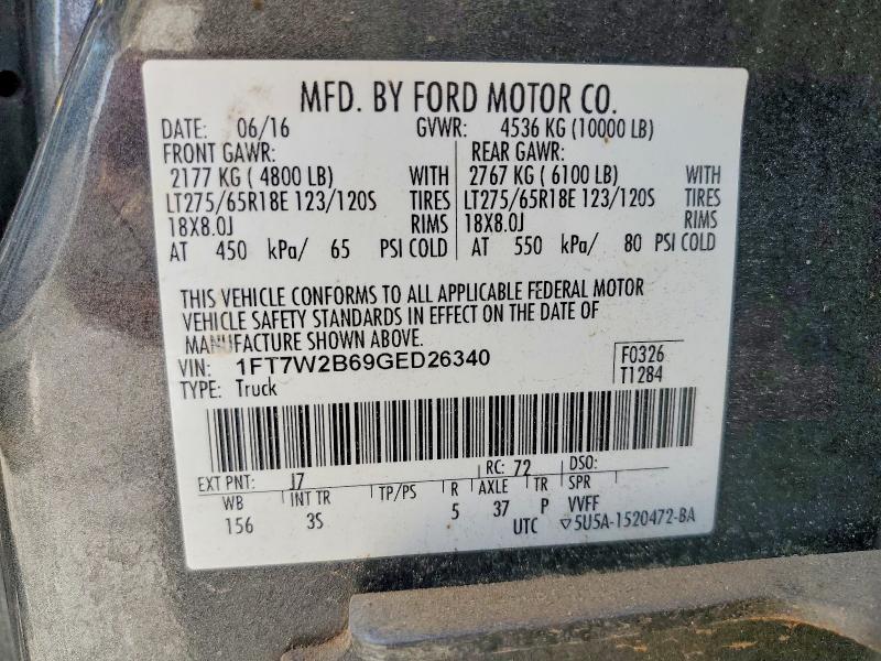 58688646 :رقم المزاد ، 1FT7W2B69GED26340 vin ، 2016 Ford F250 مزاد بيع