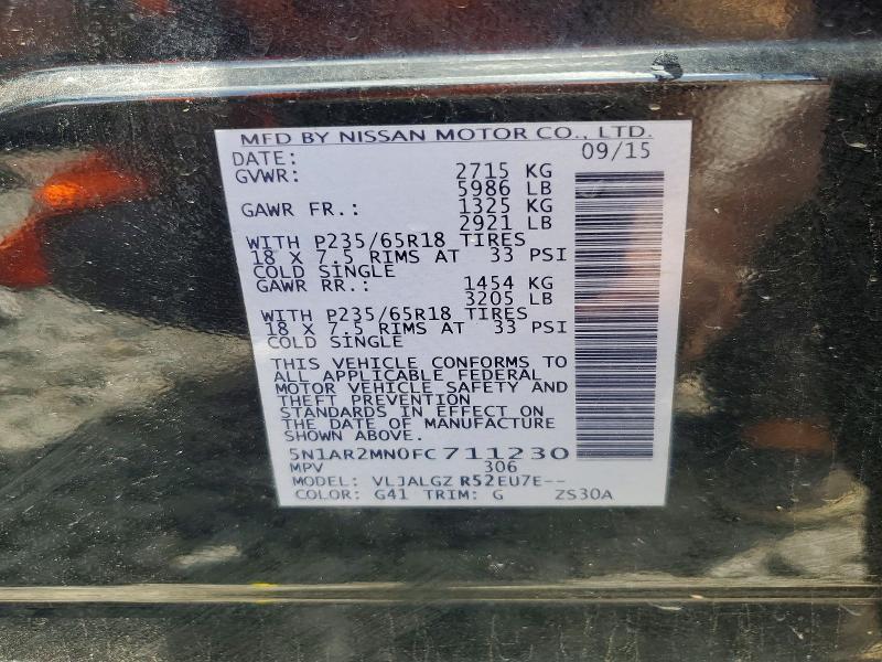 56842286 :رقم المزاد ، 5N1AR2MN0FC711230 vin ، 2015 Nissan Pathfinder مزاد بيع