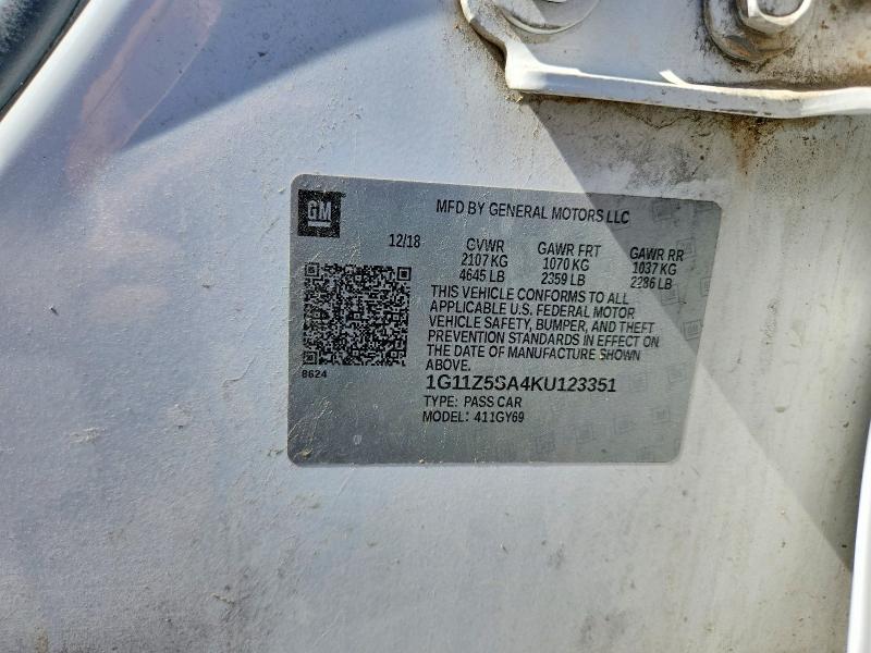 57867606 :رقم المزاد ، 1G11Z5SA4KU123351 vin ، 2019 Chevrolet Impala مزاد بيع