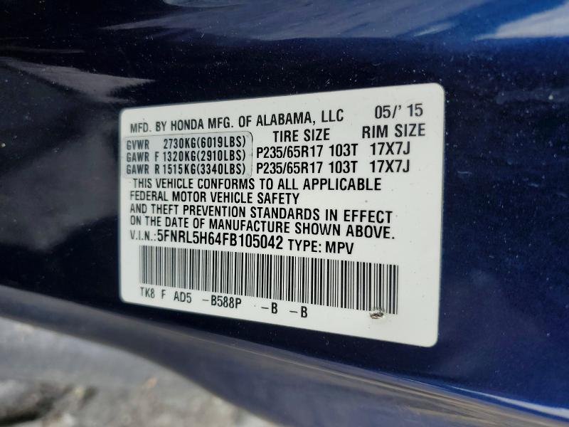 Aukcja sprzedaży 2015 Honda Odyssey, vin: 5FNRL5H64FB105042, numer aukcji: 57624716