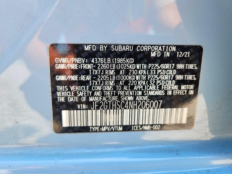 55886066 :رقم المزاد ، JF2GTHSC4NH206007 vin ، 2022 Subaru Crosstrek مزاد بيع