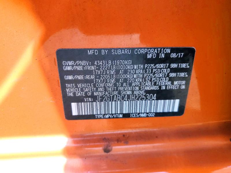 Aukcja sprzedaży 2018 Subaru Crosstrek, vin: JF2GTABC4JH225304, numer aukcji: 55897826