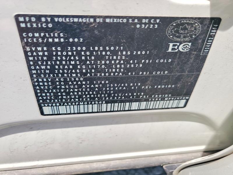 2023 Volkswagen Tiguan მანქანა იყიდება აუქციონზე, vin: 3VV8B7AX4PM079568, აუქციონის ნომერი: 58134866