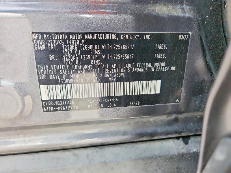 Продажа на аукционе авто 2022 Toyota Rav4, vin: 4T3RWRFV4NU056619, номер лота: 56092816