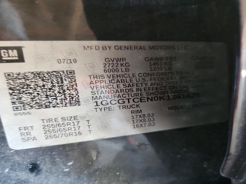 57346886 :رقم المزاد ، 1GCGTCEN0K1361625 vin ، 2019 Chevrolet Colorado مزاد بيع