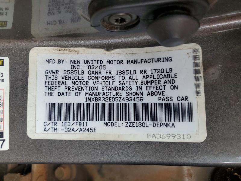 58237676 :رقم المزاد ، 1NXBR32E05Z493456 vin ، 2005 Toyota Corolla مزاد بيع