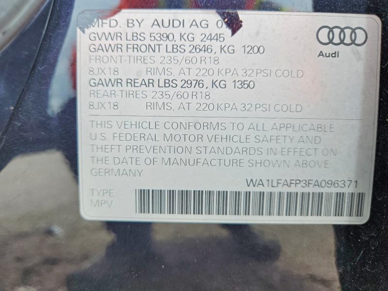 Aukcja sprzedaży 2015 Audi Q5, vin: WA1LFAFP3FA096371, numer aukcji: 55992846
