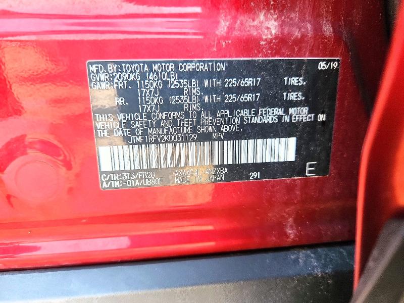 Aukcja sprzedaży 2019 Toyota Rav4, vin: JTMF1RFV2KD031129, numer aukcji: 59107346