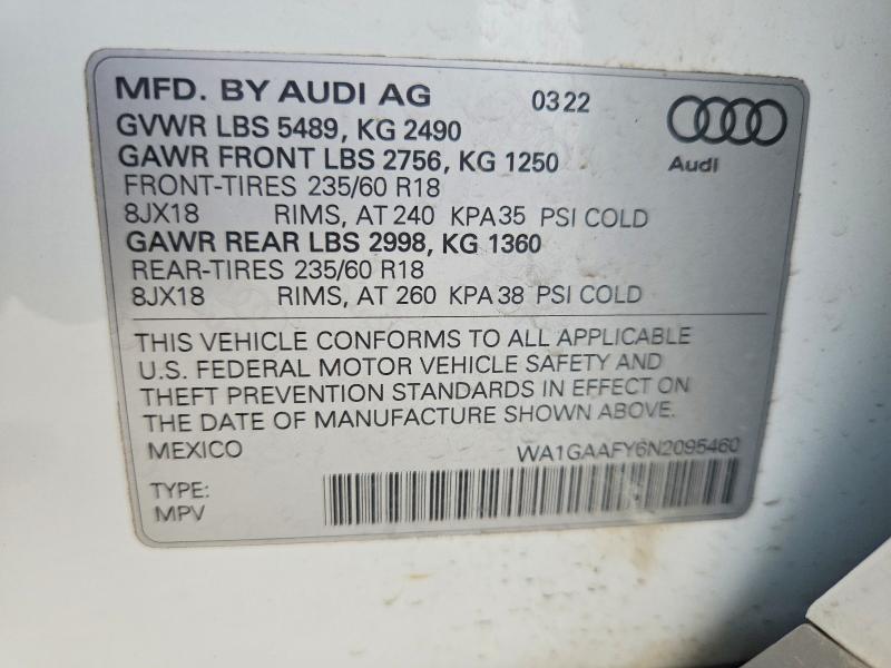 Auction sale of the 2022 Audi Q5, vin: WA1GAAFY6N2095460, lot number: 56488946