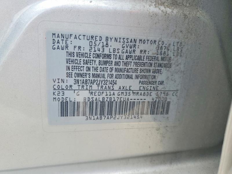 56588046 :رقم المزاد ، 3N1AB7AP2JY321454 vin ، 2018 Nissan Sentra مزاد بيع