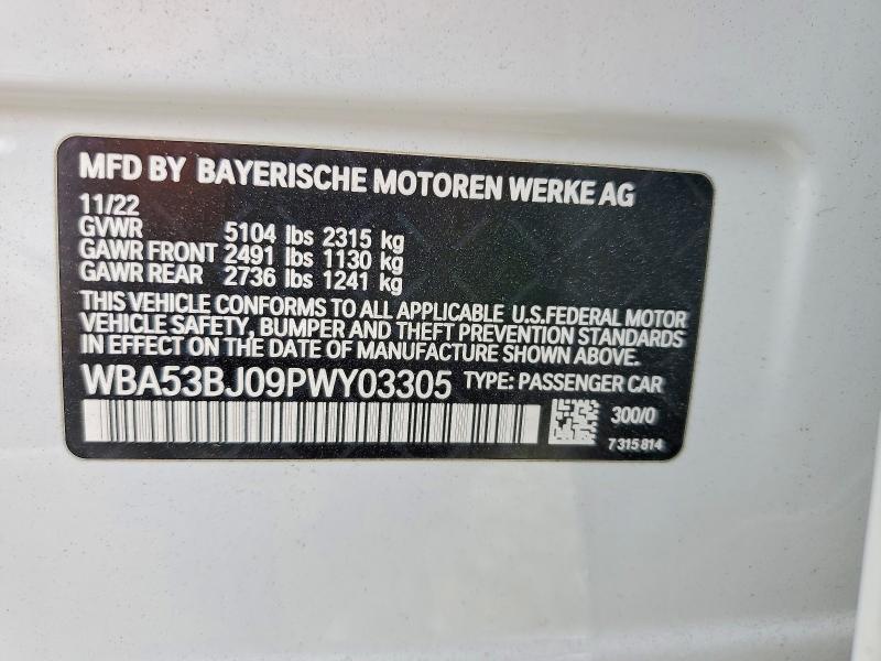 56702186 :رقم المزاد ، WBA53BJ09PWY03305 vin ، 2023 Bmw 540 مزاد بيع