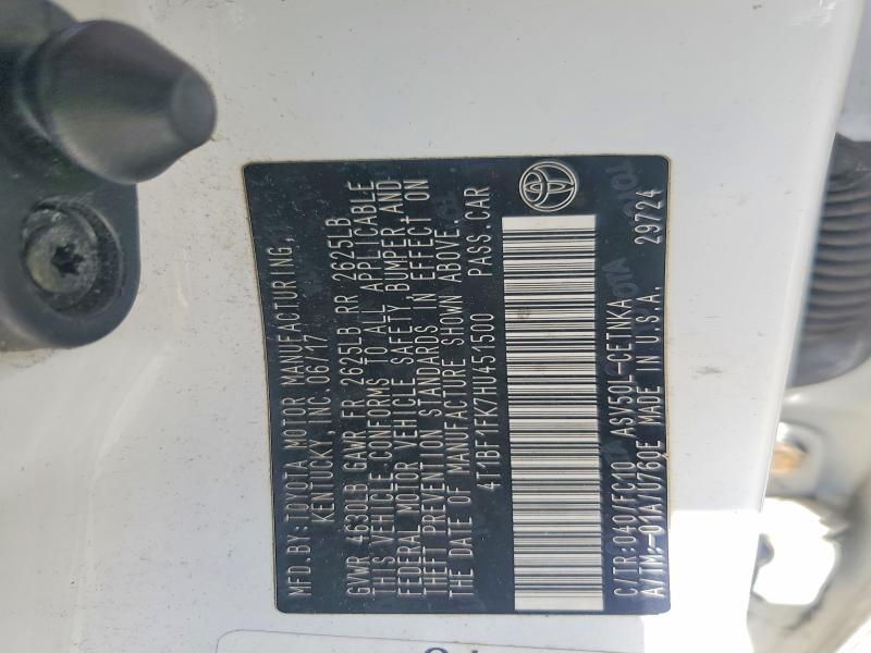 2017 Toyota Camry მანქანა იყიდება აუქციონზე, vin: 4T1BF1FK7HU451500, აუქციონის ნომერი: 57431976