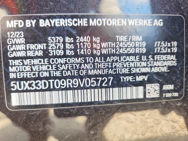 57932046 :رقم المزاد ، 5UX33DT09R9V05727 vin ، 2024 Bmw X4 مزاد بيع