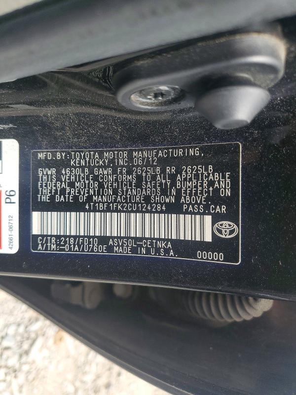 Aukcja sprzedaży 2012 Toyota Camry, vin: 4T1BF1FK2CU124284, numer aukcji: 57345296