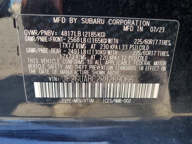 56172366 :رقم المزاد ، JF2GUABC2R8269066 vin ، 2024 Subaru Crosstrek مزاد بيع