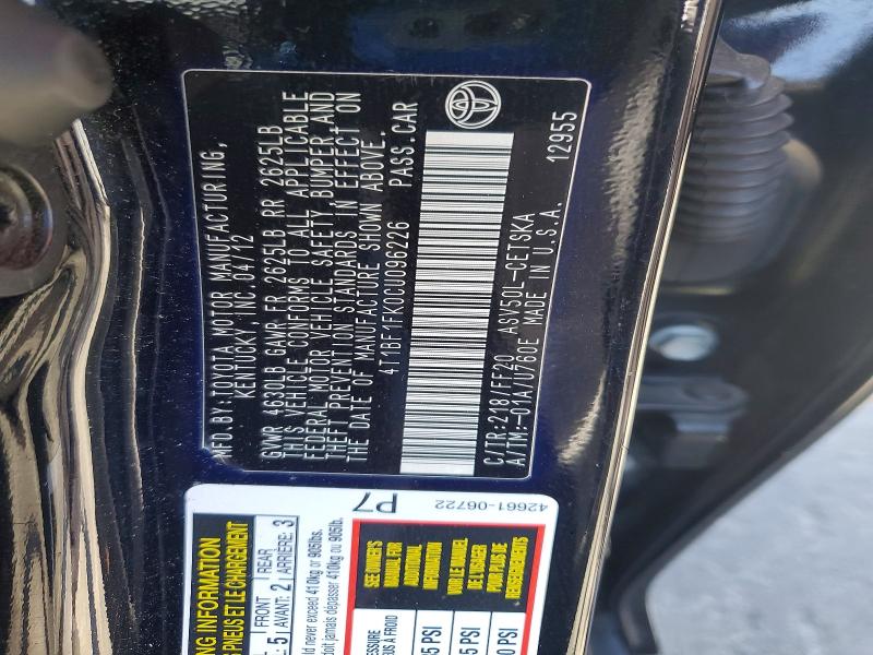 Продажа на аукционе авто 2012 Toyota Camry, vin: 4T1BF1FK0CU096226, номер лота: 55751876