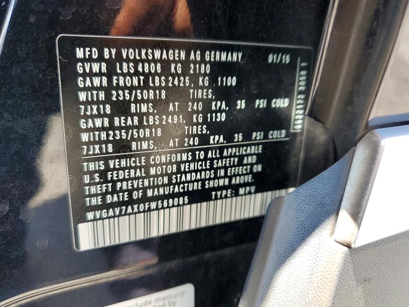 Aukcja sprzedaży 2015 Volkswagen Tiguan, vin: WVGAV7AX0FW569085, numer aukcji: 58120646