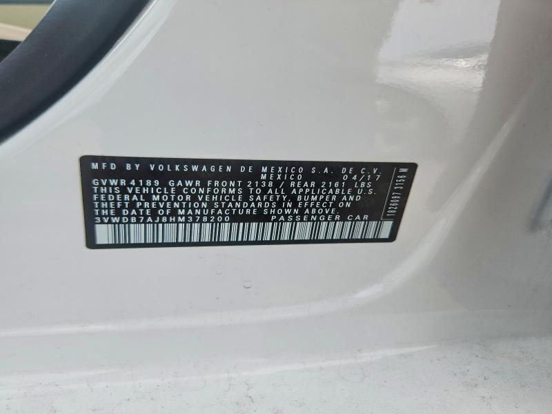Продажа на аукционе авто 2017 Volkswagen Jetta, vin: 3VWDB7AJ8HM378200, номер лота: 57922546
