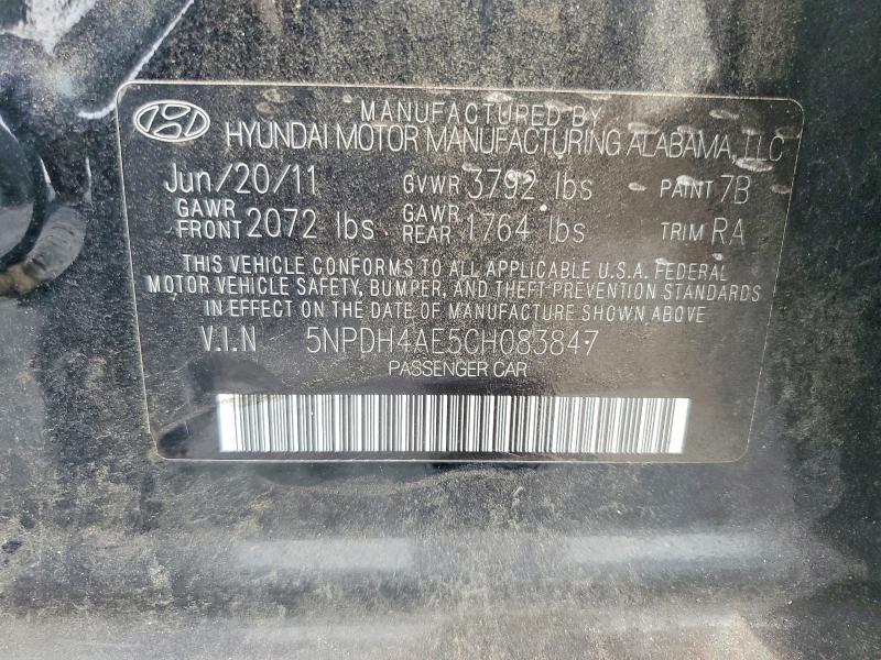 57494876 :رقم المزاد ، 5NPDH4AE5CH083847 vin ، 2012 Hyundai Elantra مزاد بيع