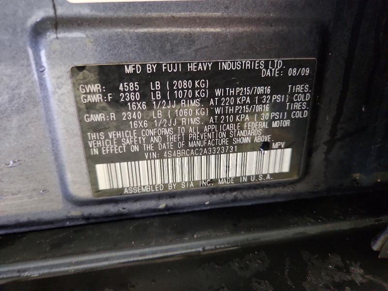 2010 Subaru Outback მანქანა იყიდება აუქციონზე, vin: 4S4BRCAC2A3323731, აუქციონის ნომერი: 57887346