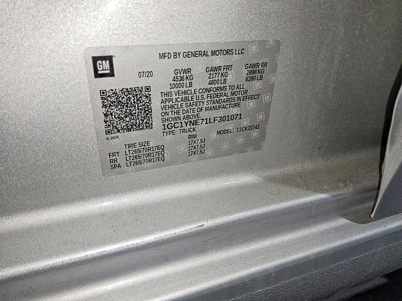 Aukcja sprzedaży 2020 Chevrolet Silverado, vin: 1GC1YNE71LF301071, numer aukcji: 52757056