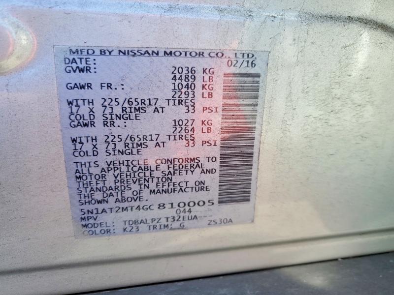 55901536 :رقم المزاد ، 5N1AT2MT4GC810005 vin ، 2016 Nissan Rogue مزاد بيع
