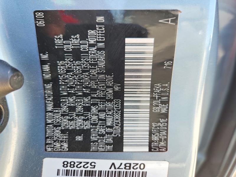 59338896 :رقم المزاد ، 5TDZK23C88S213533 vin ، 2008 Toyota Sienna مزاد بيع